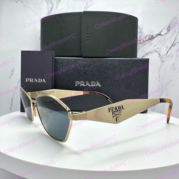 New PRADA Sunglasses Gold Metal 3D Logo Aviator Cat Eye Womens PRD50S ZVN70B main image 13